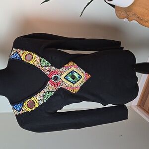 🎁 Vintage Berek black ribbed beaded V top